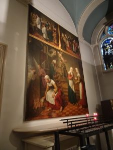 in Amsterdam nog even bij het begijnhof geweest, helaas was de priester daar afwezig (vakantie) en wist niemand waar de stempel was. toch een mooie foto van het schilderij over het mirakel van Amsterdam in 1345.